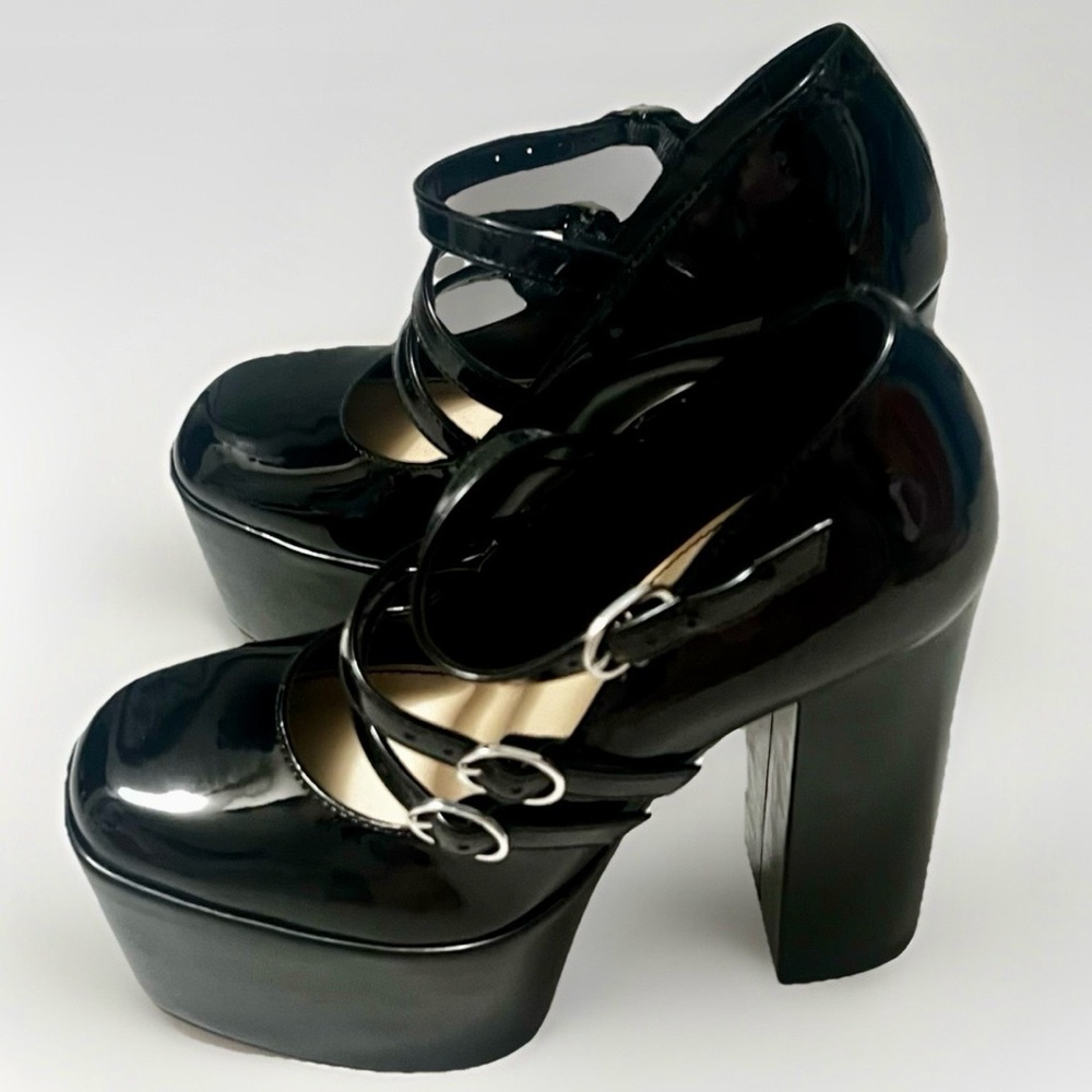 Idoré Perla Black Mary Jane 5.5” Block Heels Round Toe Patent-Like Women’s Sz 6 - Picture 4 of 7
